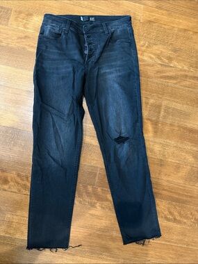 Kut from the Kloth Black Rachael Fab Ab Mom Jeans with Knee Rip Sz 6